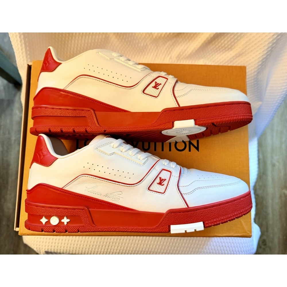 Louis Vuitton Trainer Red White Logo Low Top Men's Athletic Sneaker US Size 10